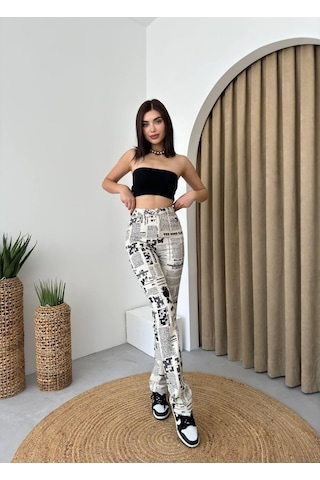 Gülsüm Aydın Novıne Gazete Desenli Pantolon Çok Renkli