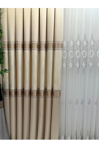 Nivemeshome Mozaik Ft614163 V-101 Krem 1/3 Sık Pileli Fon Perde Apm Krem