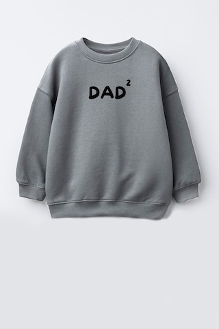 Monila Unisex Çocuk Baba Baskılı 3 İplik Kumaş Pamuklu Sweatshirt Gri Siyah