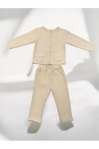 Zekids Kız Bebek Kışlık Kaşkorse Hırkalı Pantolonlu Takım-14425 Bej
