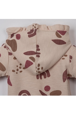 Fırfır Kapşonlu Desenli Patiksiz Tulum Bej