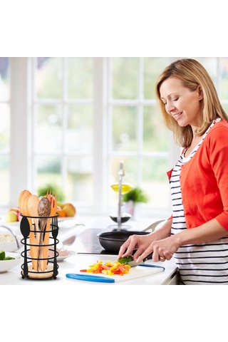 Paslanmaz Çelik Mutfak Gereçleri Tutucu, Mutfak Gereçleri Saklama Mutfak Aksesuarları, Siyah 16,5x10x10 Cm Diğer