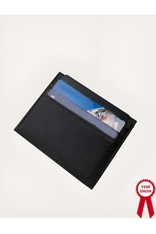 Unisex Mini Ve İnce Deri Dizme Kartlık Portföy Siyah