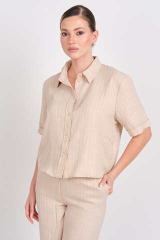 Jdy Kadın Jdypower Çizgili Kısa Kollu Gömlek 15347235 Bej Bej
