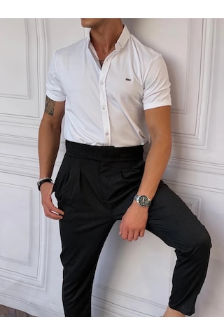 Modefendi Slimfit Merserize Pamuk Kısa Kollu Gömlek Beyaz