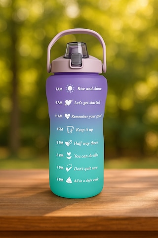 Motivasyonel Su Matarası Suluk 2 Litre Stıcker Ve Pipetli Su Matarası Mor