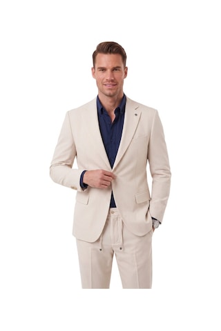 Deepsea Erkek Slim Fit Dar Kesim Çizgili Gofre Kumaş Bej Takım Elbise Tek Düğme İpli Pantolon 2602311