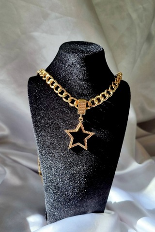 Trade Bazaar Kadın Siyah Yıldız Zirkon Taşlı Çelik Kolye