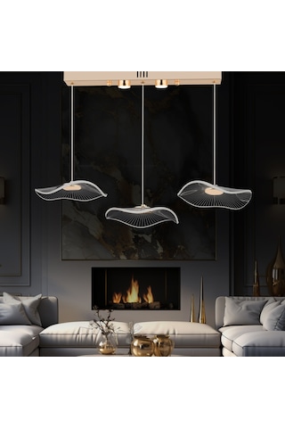 Jolie 3'lü Sıralı 3 Renkli 26 Watt Gold Kristal Ledli Modern Oturma Odası Salon Sarkıt Avize