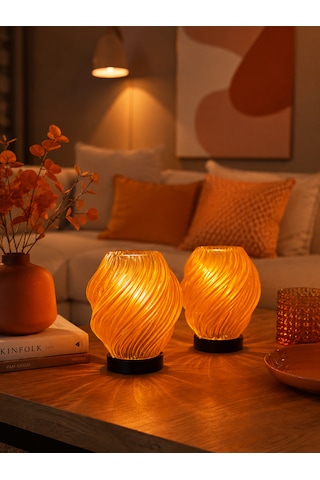 2 Adet Spiral Kablosuz Masa Lambası 11 X 13 Cm Tealight Led Işık Hediyeli Turuncu