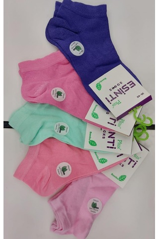 Esinti Kadın Bambu Patik Pastel Renkli Çorap 12 Adet 001