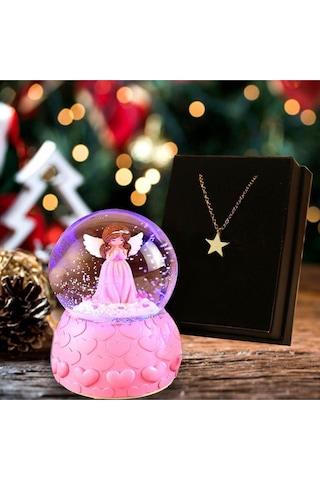 Arkadaşa Hediye Yıldız Kolye & Pembe Mini Işıklı Peri Kar Küresi