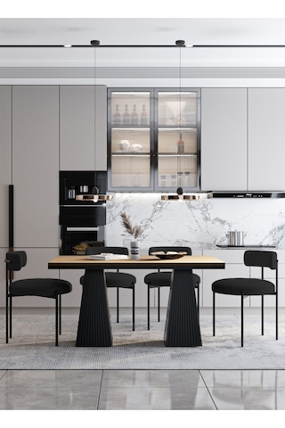 Avvio Venera Lake Mdf Ayak Teddy Sandalye 80x120 Yemek Masası Mutfak Masası 4 Kişilik Masa Sandalye Takım Akça