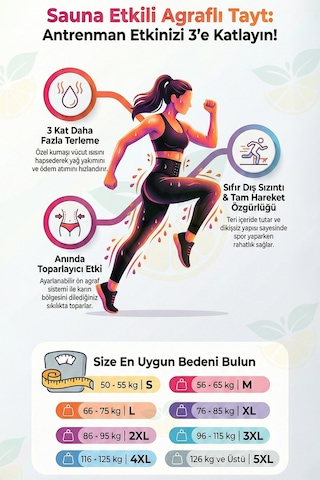 Elilom Sauna Agraflı Tayt Termal Etkili, Bacak Ve Göbek Toparlayıcı Ve Bel İncelten Yüksek Bel Korse Tayt Siyah