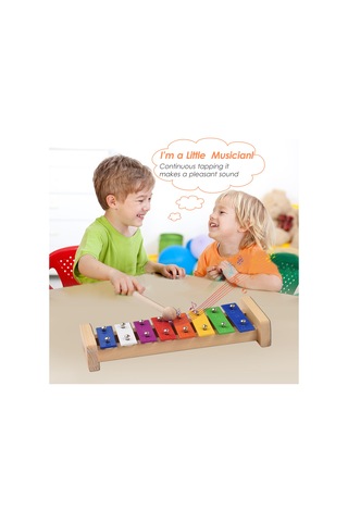 Tuşlu Kompakt Boyutlu Ksilofon Glockenspiel Ahşap Tokmaklı Perküsyon Müzik Aleti Oyuncak Çocuklar İçin Hediye