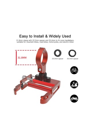 Gub Alüminyum Bisiklet Telefon Tutucu 360 Derece Dönen Kırmızı