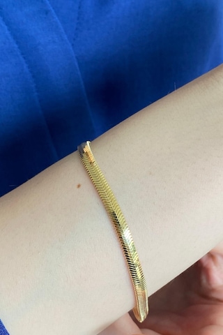 Zümrüt Sarraf 14 Ayar Yeşil Altın Kadın Tondo Ezme Zincir Bilekli Sarı Altın