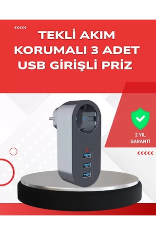 Home 2500w Güç Destekli Akım Korumalı Priz 3 Usb Çıkışlı Diğer