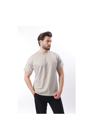 Madmext Boyalı Gri Bisiklet Yaka Çoban Dikişli Overfit Erkek T-shirt E7103 Boyalı Gri