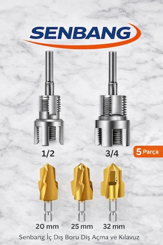 Senbang Pprc Pvc Su Borusu Diş Açma Seti 5 Parça Havşa Pah Açma Aparatı Tesisatçı Kılavuz Seti