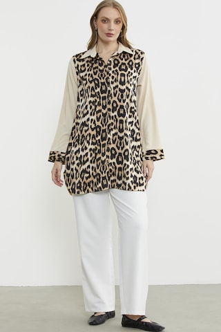 Leopar Detaylı Tunik Gömlek - Taş Taş