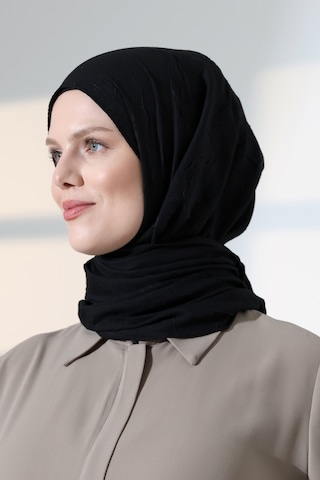 Kadın Tesettür Bambu Kraş Şal, Ütü Gerektirmeyen Doğal Hijab Başörtüsü 75x180 Cm - Siyah