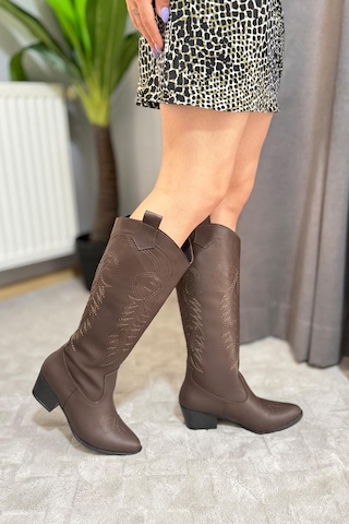 Preshley Kadın Jasire Kahverengi Nakışlı Western Kovboy Cowgirl Bot Çizme Kahverengi