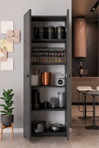 150 Cm 2 Kapaklı 5 Raflı Çok Amaçlı Mutfak Dolabı Kiler Düzenleyici Organizer Ve Erzak Dolabı Antrasit