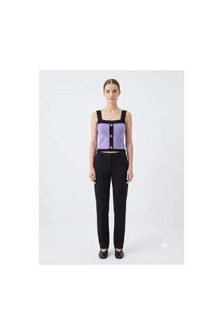 Onno Style Women Kolsuz Askılı Düğme Detaylı Kadın Triko Bluz Lila