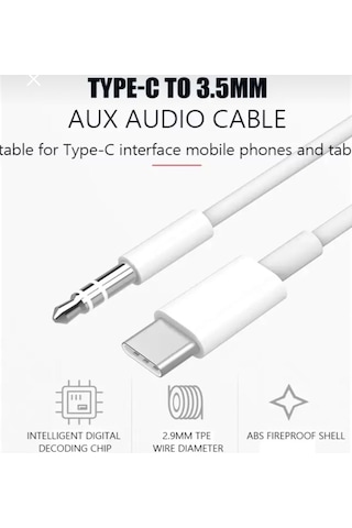Apple  Uyumlu iPhone 15 Plus Aux Kablo Type C Örgü Hasır Dac Çipli Kablo