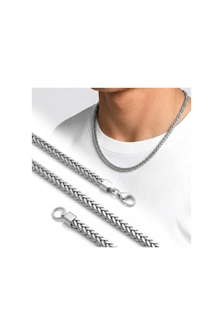 Premium Parlak Ve Şık Köşeli Hasır Örgü Erkek Çelik Kolye - 4x4mm 55cm 3183eck021 - Gümüş Renk