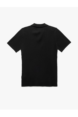 Koton Polo V Yaka Dokulu Kısa Kollu Triko Kazak Siyah 5sam70049ht Siyah