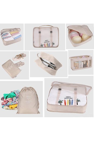 Suofeng 9 Parça Polyester Depolama Seti: Seyahat Ve Ev İçin Giysi, Ayakkabı, Dijital Ürün Organizer Bej