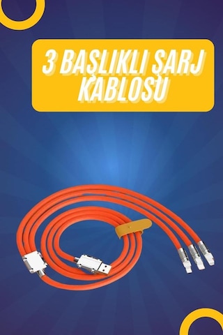 120w Silikon Metal Uçlu Led Işıklı 3 In1 Şarj Kablosu 1.2m -