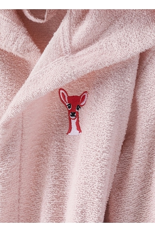 Ceylan Nakışlı Kapüşonlu Çocuk Bornoz Pudra