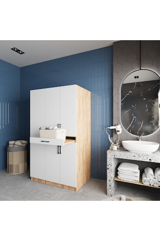 Tina Çamaşır Ve Kurutma Makinesi Dolabı Banyo Dolabı Çam Beyaz Beyaz - Çam