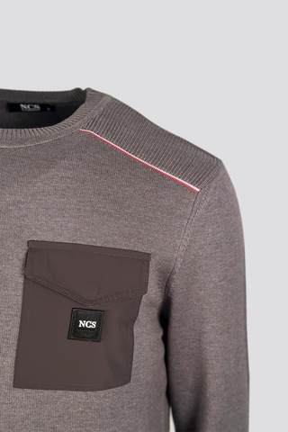 Erkek Triko Bisiklet Yaka Cep Detaylı Gri 3753 Gri