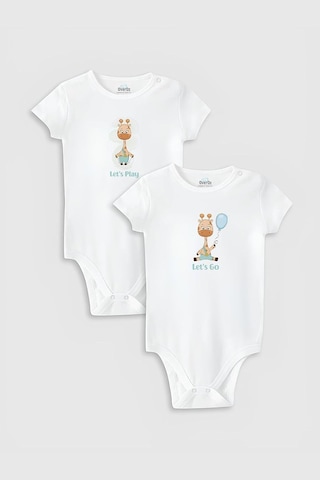 Xmlbayiciniz Organik%100 Pamuk Zürafa Baskılı Bebek 2'li Body Set Çıtçıtlı Zıbın Tulum Ikili 5198-5199 Çok Renkli