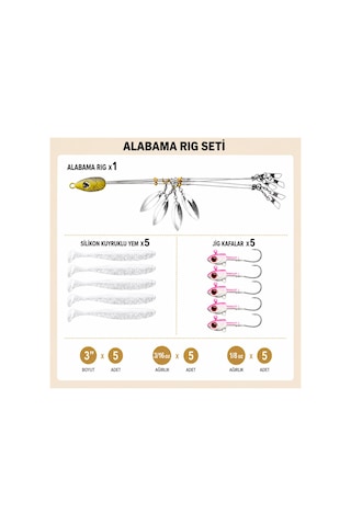 Valkyrie Alabama Rig Seti 1 Şemsiye 5 Jig Kafa 5 Silikon Yem Hazır Turna Levrek Avı Spinner Rig Takımı
