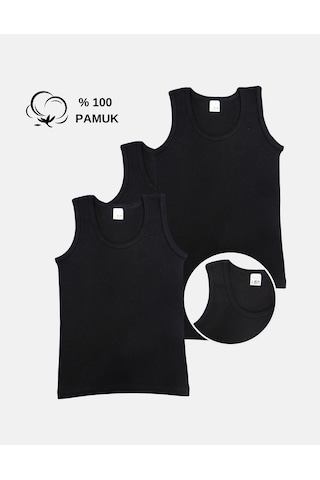 Alya Underwear Erkek Çocuk Pamuk Ribana Atlet Oval Yaka 3'lü Paket Siyah-t10