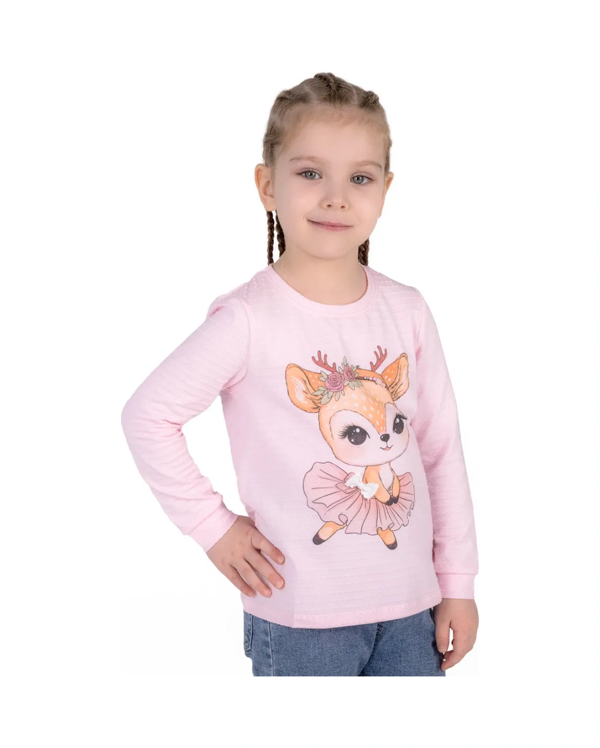 Alena Kız Çocuğu İçin Pamuklu Pembe Baskılı Kanvas Dokusu İle Anaokulu Uzun Kollu Tişört 254637461 Pembe