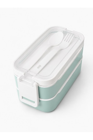2 Katlı Plastik Kaşık Ve Çatallı Kilitli Lunch Box Yeni Nesil Sefer Tası 7 Parça Sızdırmaz Kapaklı Beslenme Kabı Açık Yeşil