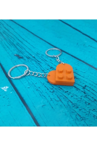 Seninle Anlam Bulurum Lego Dizayn Kalp Anahtarlık 2'li Turuncu Re Çok Renkli