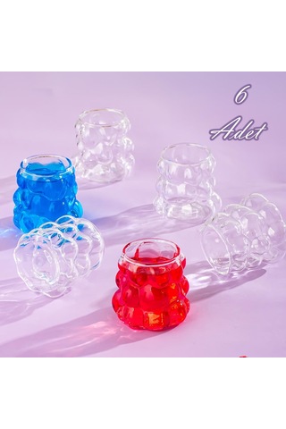 028 6lı Isıya Dayanıklı Borosilikat Cam Içecek Meşrubat Kahve Ve Sunum Bardağı Bardak Seti 100 Ml Çok Renkli