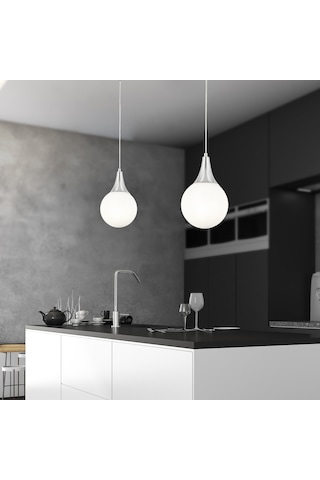 Damla Tekli Krom Beyaz Camlı 2Li Modern Sarkıt Mutfak Salon Avize Seti Damla Tekli Krom Beyaz Camlı 2Li Modern Sarkıt Mutfak Salon Avize Seti