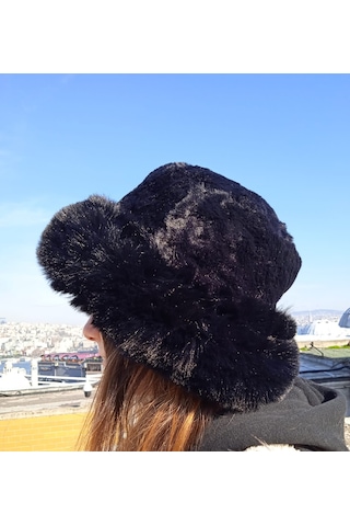 Shopiolog Pofidik Peluş Şapka Kışlık Suni Kürk Kalpak Kova Siyah Şapka Siyah