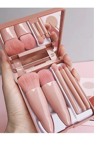 Taşınabilir Aynalı 5'li Makyaj Fırça Seti