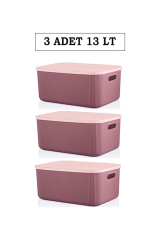 Bayev 3 Adet Storage 13 Lt Mor, Çok Amaçlı Dolap Içi Düzenleyici Kapaklı Kutu Mor