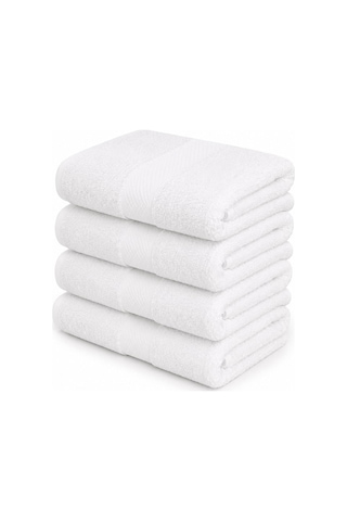 4 Lü El Yüz Havlu Seti %100 Pamuklu 50x90 Cm Simple Time Havlu Takımı Beyaz
