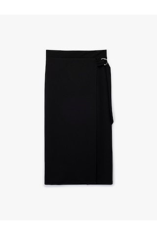 Koton Krep Scuba Kumaş Metal Aksesuarlı Midi Kruvaze Etek Siyah 6wak10026ek Siyah